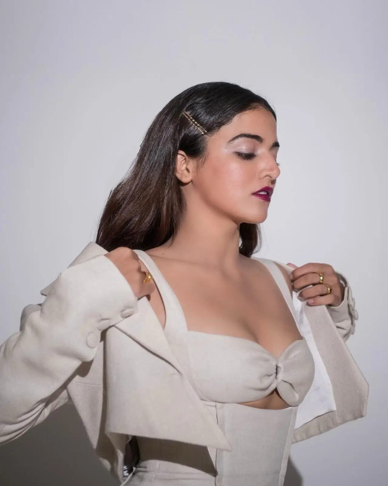 Beautiful Indian Model Wamiqa Gabbi Images in Short White Coat